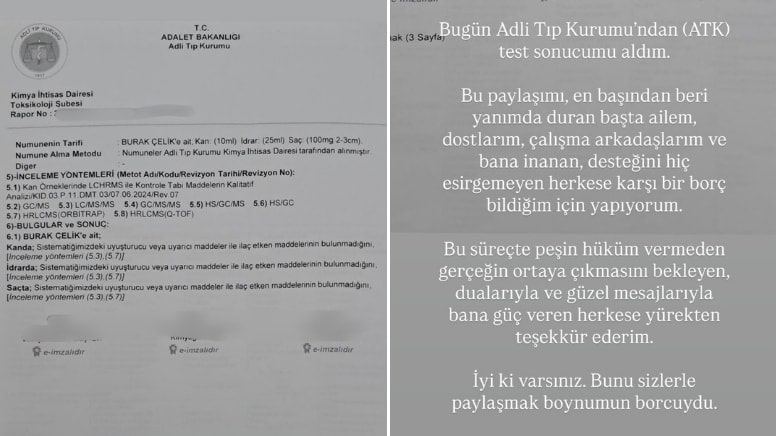 Burak Çelik Uyuşturucu Testi Sonucunu Açıkladı